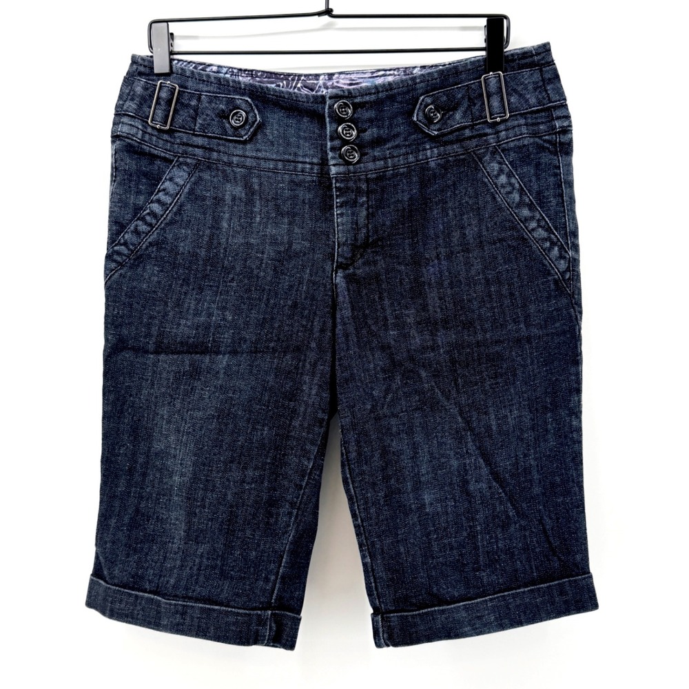 One 5 One Bermuda Shorts Womens 10 Dark Wash Blue Cuffed Triple Button